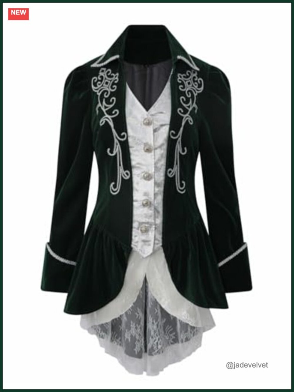 Velvet Victorian Gothic Tailcoat Steampunk Costume Jacket Button Closure